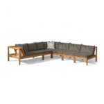 Dakota 7 Seater Wooden Corner Sofa Set - Natural Acacia with Grey Cushions - Image 5
