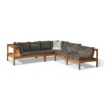 Dakota 6 Seater Wooden Corner Sofa Set - Natural Acacia with Grey Cushions - Image 5