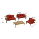 Dakota Wooden Garden Corner Sofa Set - Red Cushions - Image 16