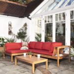 Dakota Wooden Garden Corner Sofa Set - Red Cushions - Image 6