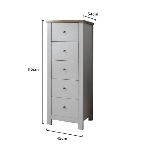 Bampton Wardrobe & Drawers Bedroom Set - Alabaster White 3 Bampton Tallboy Stone Grey - Laura James