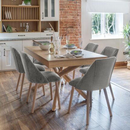 Amelia Whitewash Dining Table Set - 6 Seater - Freya Grey Dining Chairs - Whitewash Oak Legs