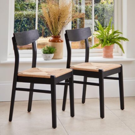 Outlet - Faye Wooden Woven Chairs - Set of 2 - Black
