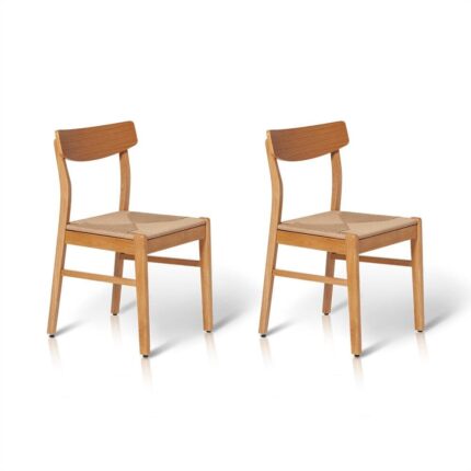 Faye Pale Oak Wooden Woven Chairs - Set of 2