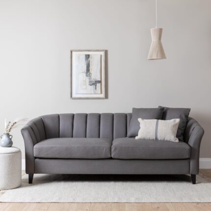 Florence 4 Seater Sofa - Steel Grey Vegan Leather with Dark Oak Legs