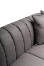 Florence 4 Seater Sofa - Steel Grey Vegan Leather with Dark Oak Legs - Image 7