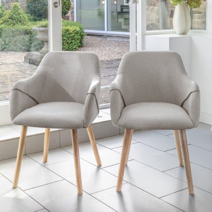 Outlet - Freya Armchairs - Set Of 2 - Fossil with Whitewash Oak Legs