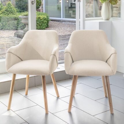 Outlet - Freya Armchairs - Set Of 2 - Boucle with Whitewash Oak Legs