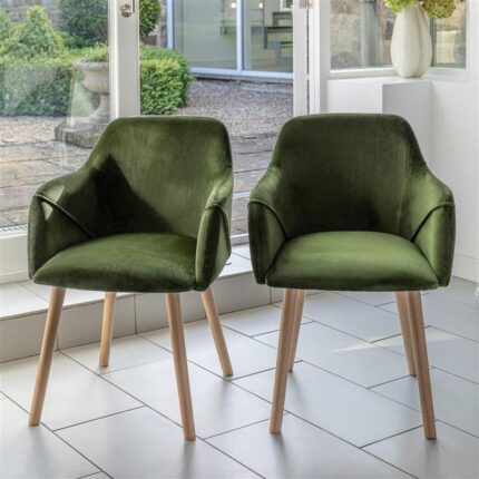 Freya Fern Green Armchairs - Set of 2 - Whitewash Oak Legs