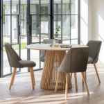 Willow Whitewash Oak Dining Table Set - 4 Seater - Freya Mist Grey Dining Chairs - Whitewash Legs
