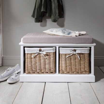 Fyfield 2 Seater Hallway Storage Bench with Storage - White