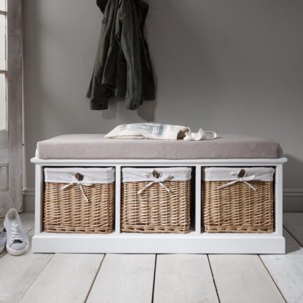 Fyfield 3 Seater Hallway Storage Bench with Storage - White
