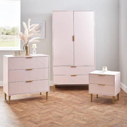 Gloria 3 Piece Bedroom Furniture Set - 3 Drawer Chest of Drawers - Blush Pink
