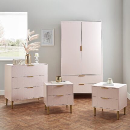 Gloria 4 Piece Bedroom Furniture Set - 3 Drawer Chest of Drawers - Blush Pink