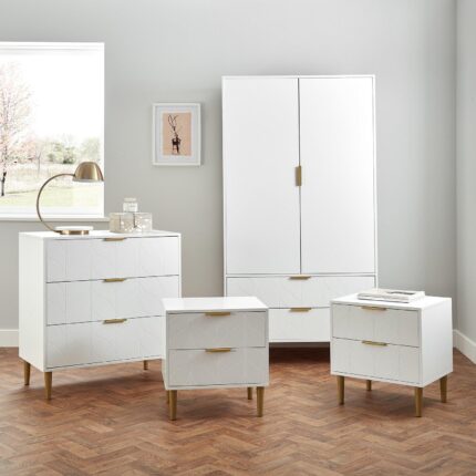 Gloria 4 Piece Bedroom Furniture Set - 3 Drawer Chest of Drawers - White
