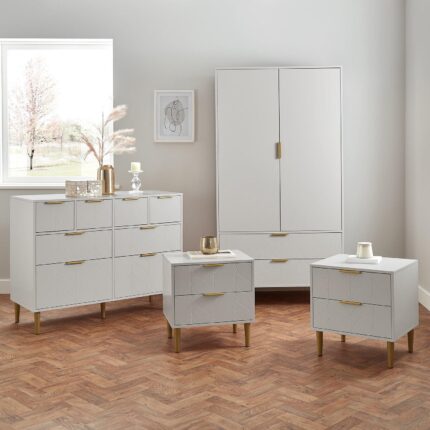 Gloria 4 Piece Bedroom Furniture Set - 4 Over 4 Chest of Drawers - Grey