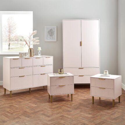 Gloria 4 Piece Bedroom Furniture Set - 4 Over 4 Chest of Drawers - Blush Pink