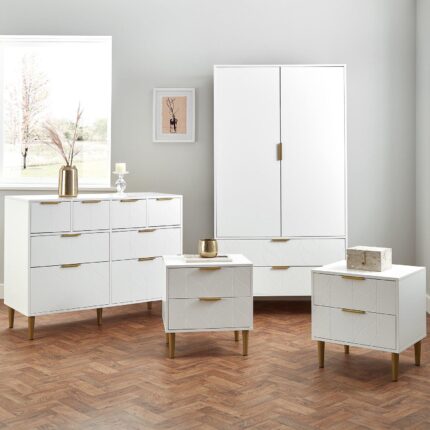 Gloria 4 Piece Bedroom Furniture Set - 4 Over 4 Chest of Drawers - White
