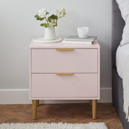 Gloria Bedside Table - Blush Pink & Brass Effect
