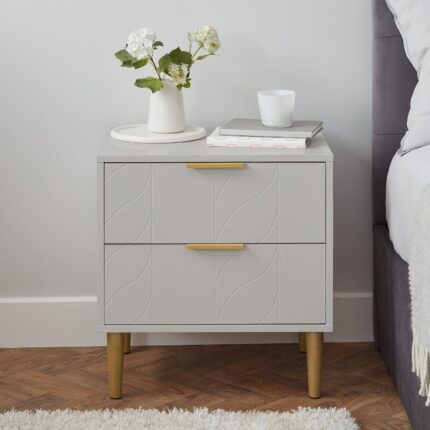 Gloria Bedside Table - Grey & Brass Effect