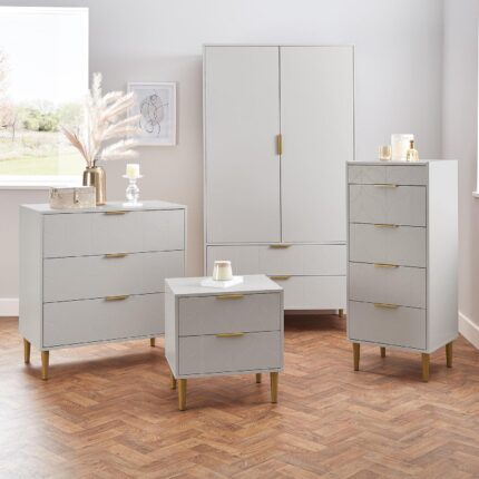 Gloria Wardrobe & Drawers Set - 3 Drawer Chest of Drawers - Grey