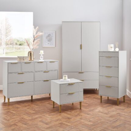 Gloria Wardrobe & Drawers Set - 4 Over 4 Chest of Drawers - Grey