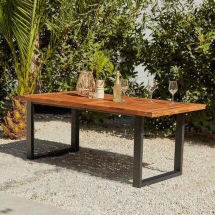 Outlet - Hali 6 Seater Steel Acacia Top Dining Table 175Cm