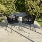 Hali 4 Seater Wooden Outdoor Dining Set with Hali Black Chairs & Grey LED Premium Cantilever Parasol - 175cm - Image 3