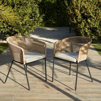 Hali Natural Rope Chair with Cushions - Set of 2