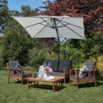 Harrelson Wooden Garden Sofa Set with Cream LED Premium Cantilever Parasol - Grey Cushions