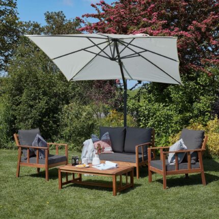 Harrelson Wooden Garden Sofa Set with Cream LED Premium Cantilever Parasol - Grey Cushions