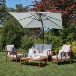 Harrelson Wooden Garden Sofa Set with Cream LED Premium Cantilever Parasol - Natural