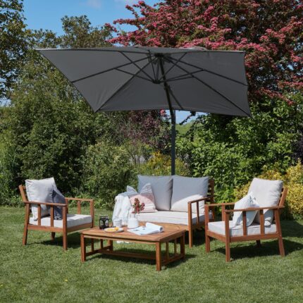 Harrelson Wooden Garden Sofa Set with Grey LED Premium Cantilever Parasol - Natural