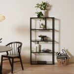 Harris Glass and Black Metal Tall Bookcase