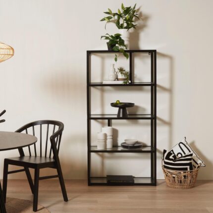 Harris Glass and Black Metal Tall Bookcase