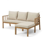 Harrelson 3 Seater Wooden Garden Chaise Corner Set - Natural Acacia and Sand - Image 12
