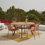 Ezra 4 Seater Round Wooden Garden Set with Ryder Burnt Orange Chairs