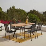 Ezra 6 Seater Oval Wooden Garden Dining Set with Ryder Black Chairs