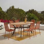 Ezra 6 Seater Oval Wooden Garden Dining Set with Ryder Burnt Orange Chairs