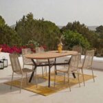 Ezra 6 Seater Oval Wooden Garden Dining Set with Ryder Clay Chairs