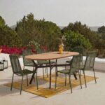Ezra 6 Seater Oval Wooden Garden Dining Set with Ryder Khaki Chairs
