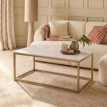 Nara White Marble Coffee Table - Gold Frame - Image 4
