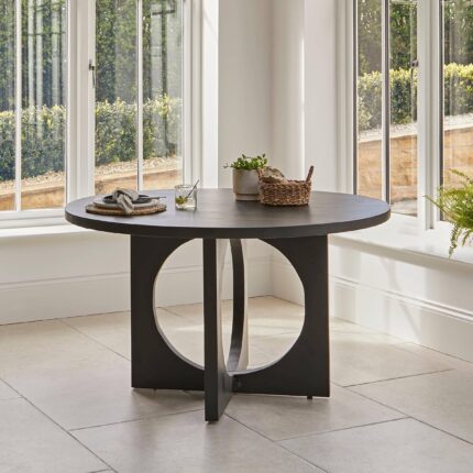 Jade Jet Black Round Acacia Wood Dining Table