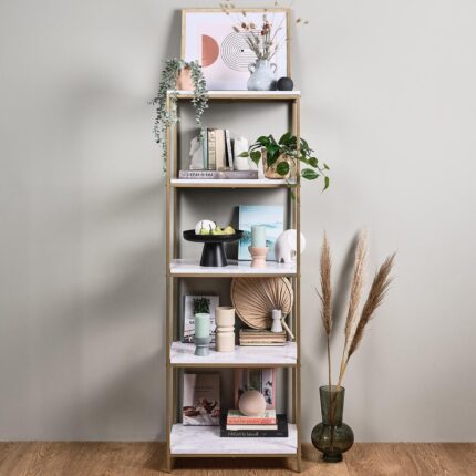 Jay Marble and Gold Tall Bookcase
