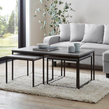 Jay Concrete Effect Coffee Table Set - Black Frame