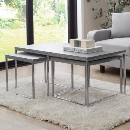 Jay Concrete Effect Coffee Table Set - Chrome Frame