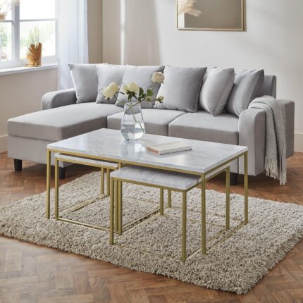 Jay Marble Effect Coffee Table Set - Gold Frame
