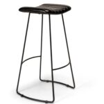 Outlet - Jayden Black Leather Tall Backless Bar Stools - Set of 2 - Black Metal Legs - Image 5