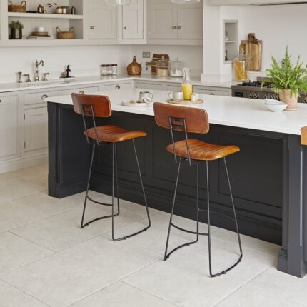 Outlet - Jayden Bar Stool - Set of 2 - Tan Leather