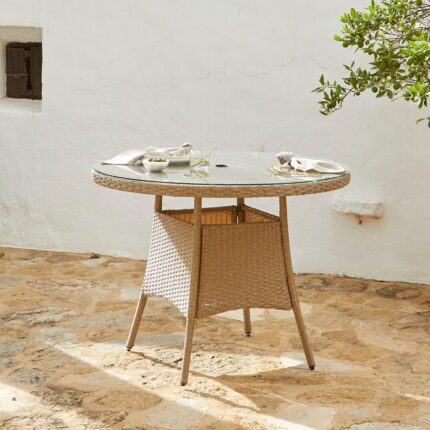 Kemble 4 Seater Garden Round Dining Table - Natural Brown